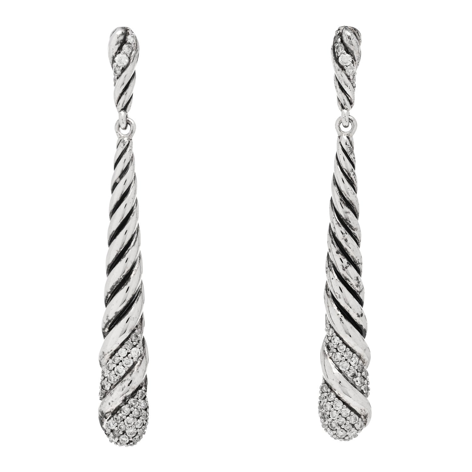 David Yurman Sterling Silver Diamond Willow Drop Earrings 1 of 6