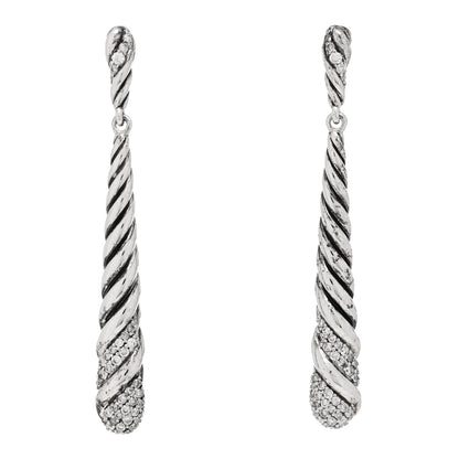 David Yurman Sterling Silver Diamond Willow Drop Earrings 1 of 6