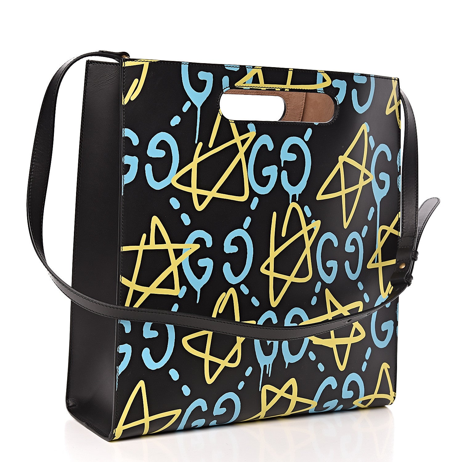Gucci Calfskin GucciGhost Medium XL Tote Black New Acquamarine 3 of 9