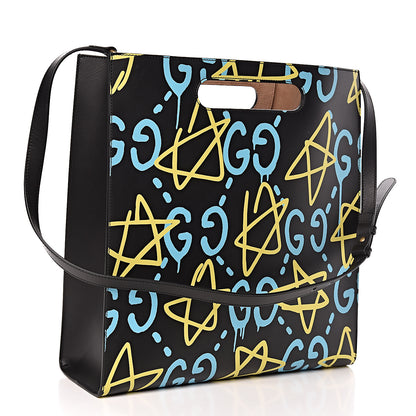 Gucci Calfskin GucciGhost Medium XL Tote Black New Acquamarine 3 of 9