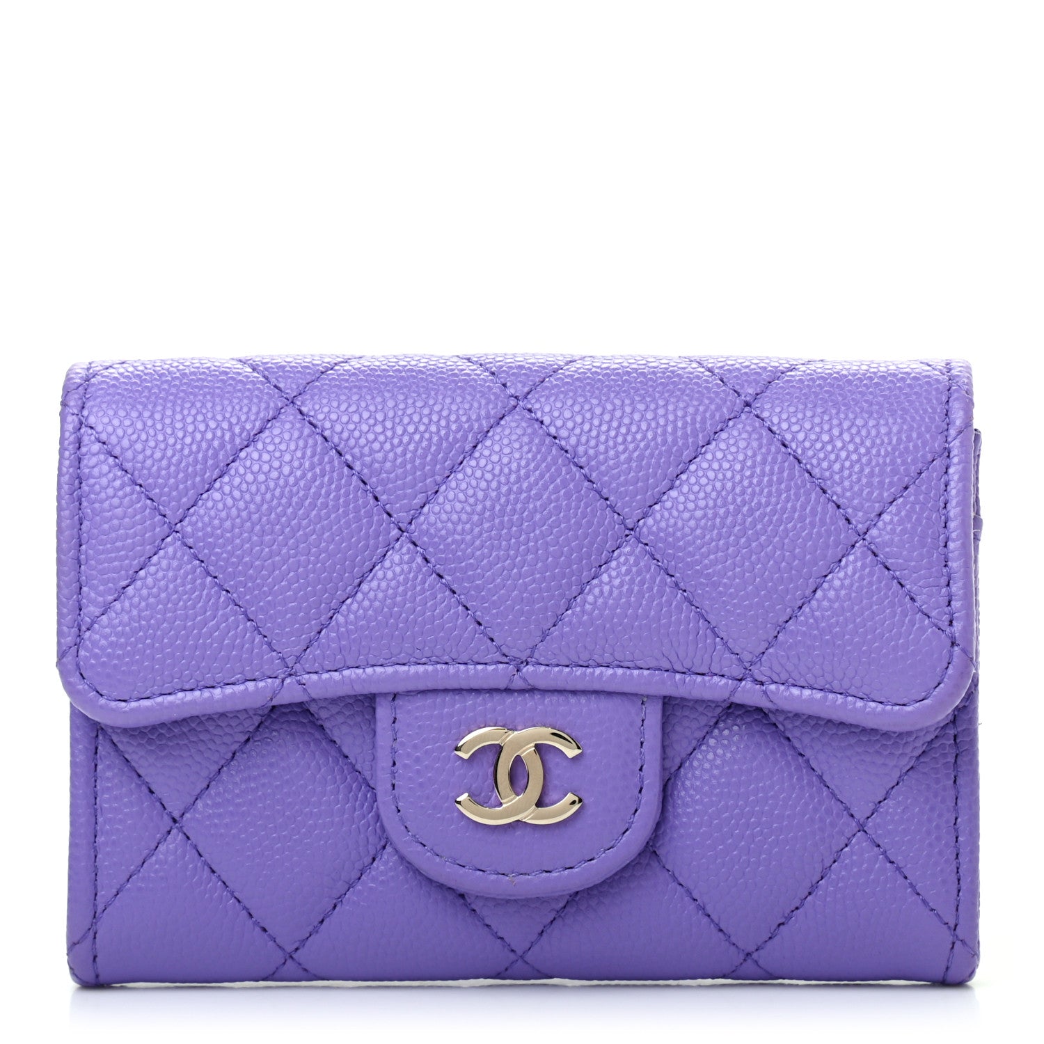 Chanel Caviar Quilted Flap Card Holder Wallet Purple 1 of 8