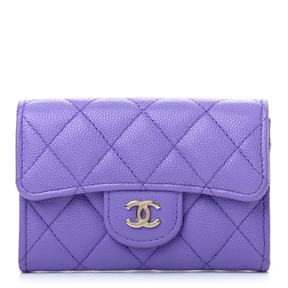 Chanel Caviar Quilted Flap Card Holder Wallet Purple 1 of 8
