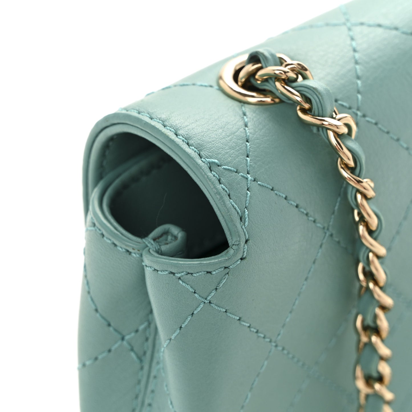 Calfskin Stitched Small Covered CC Flap Bag Green