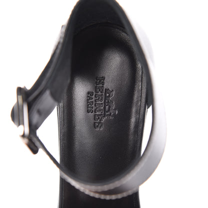 Hermes Calfskin Ilana Espadrille Wedge Sandals 36.5 Black 7 of 9