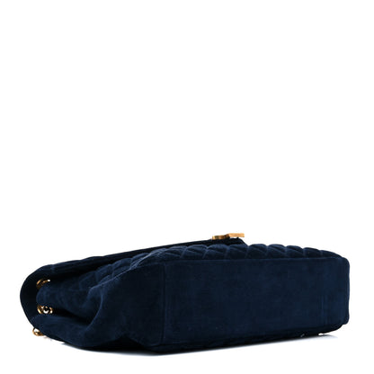 Saint Laurent Suede Mixed Matelasse Triquilt Large Monogram Envelope Satchel Navy Blue 4 of 17