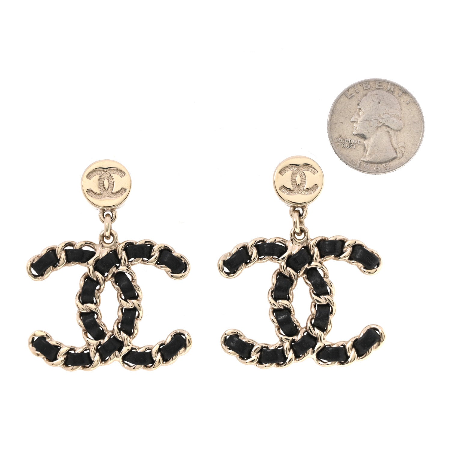 Chanel Lambskin Chain CC Drop Earrings Black Gold 2 of 5