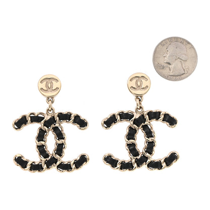 Chanel Lambskin Chain CC Drop Earrings Black Gold 2 of 5