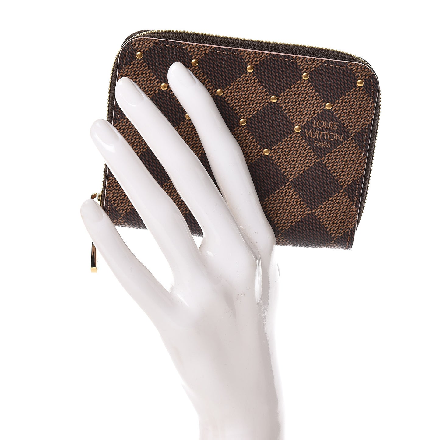 Damier Ebene Studded Zippy Coin Purse Rose Ballerine