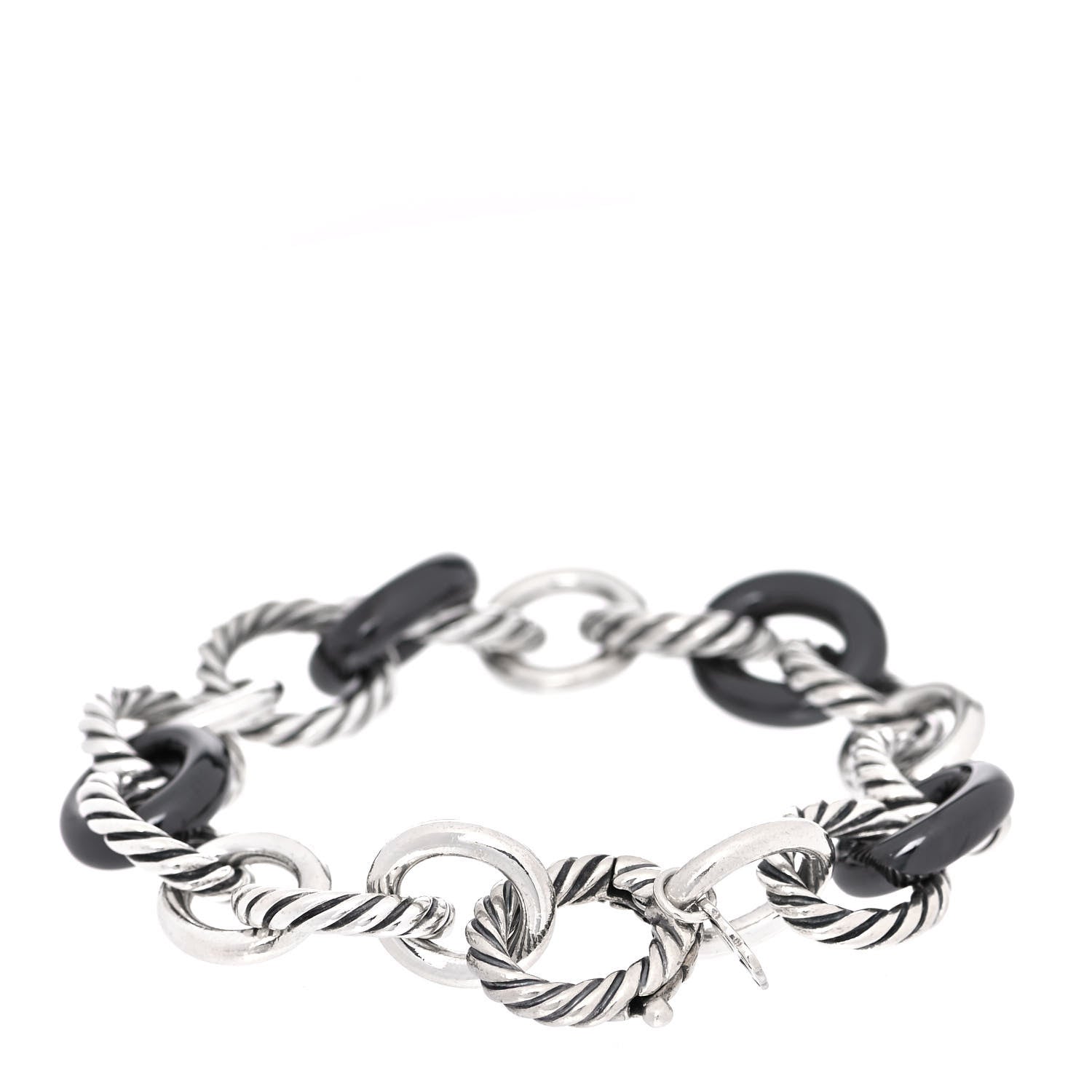 David Yurman Sterling Silver Ceramic 13mm Large Oval Link Bracelet Black 3 of 5