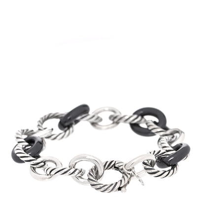 David Yurman Sterling Silver Ceramic 13mm Large Oval Link Bracelet Black 3 of 5