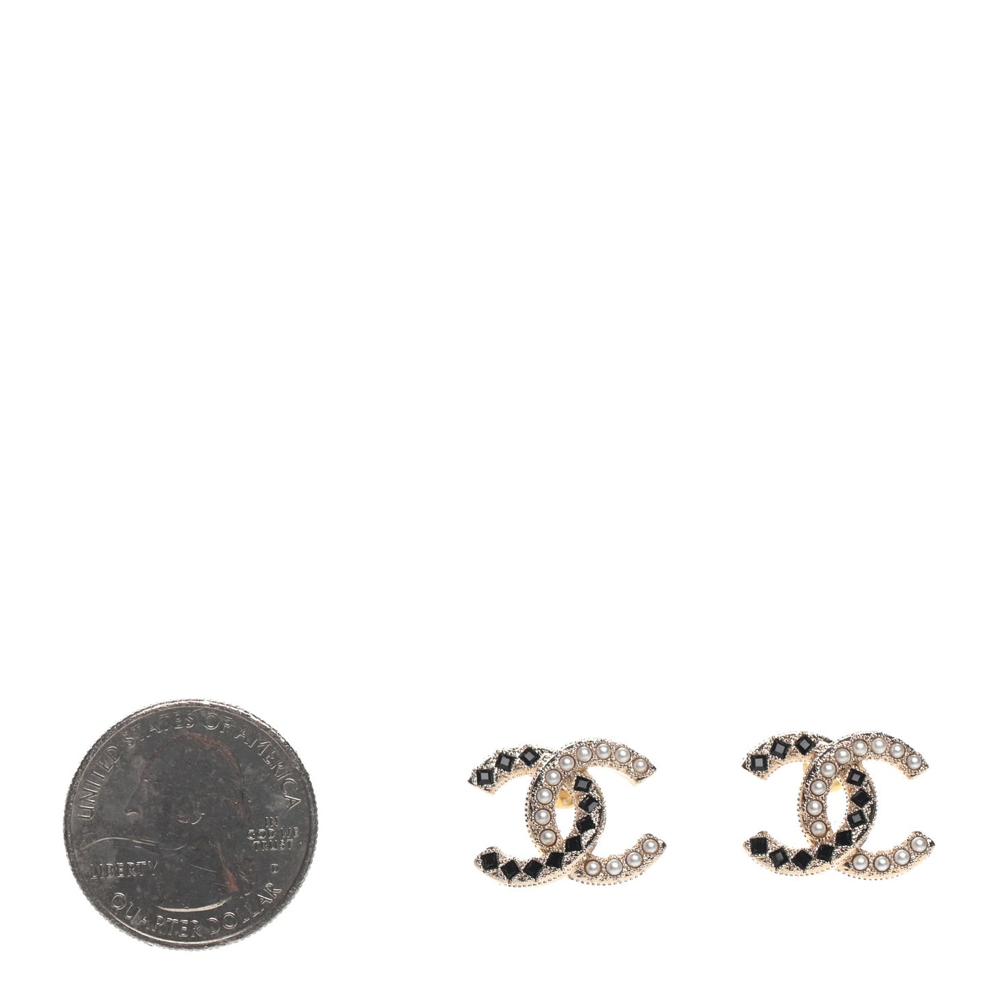 Resin Pearl CC Earrings Gold Black