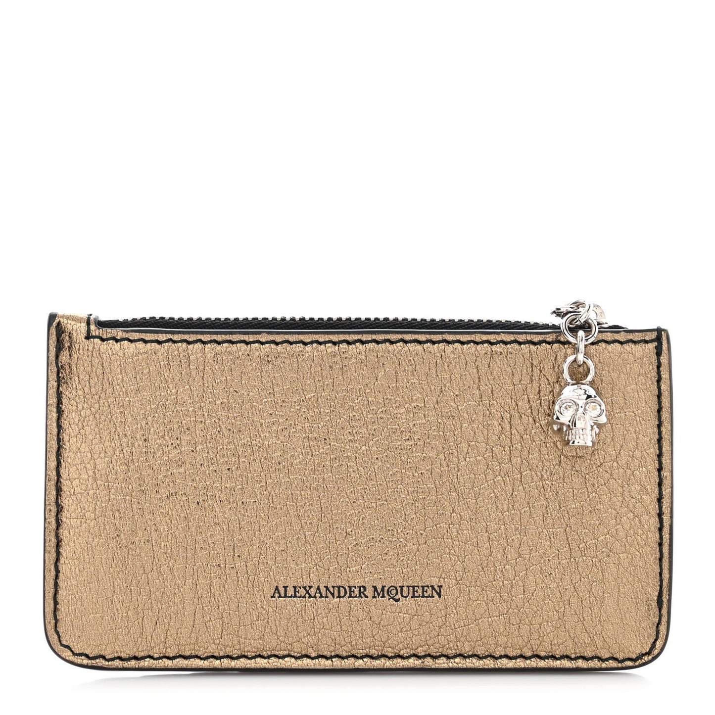 Metallic Calfskin Card Holder Wallet Gold