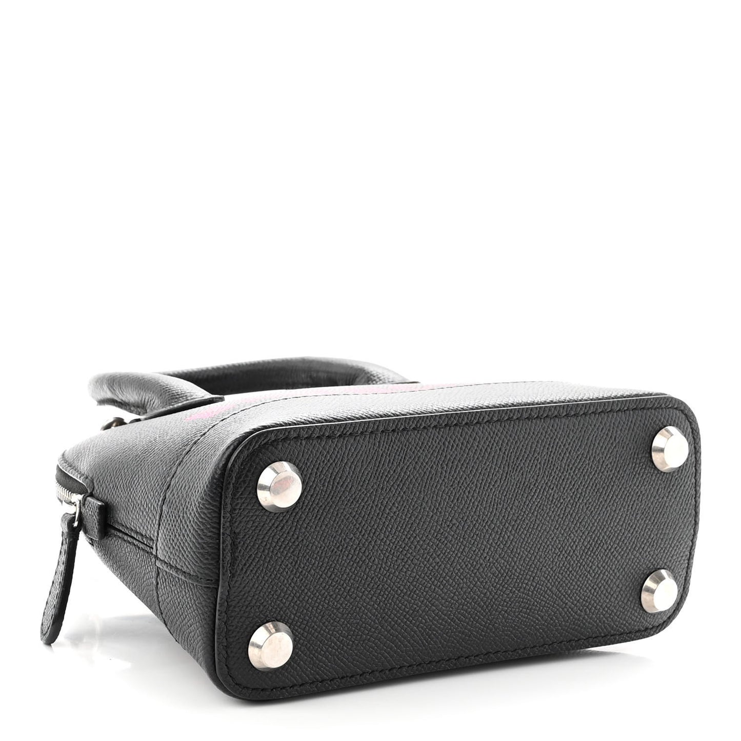 Signature Grained Calfskin Logo XXS Ville Top Handle Bag Black Rose Shocking