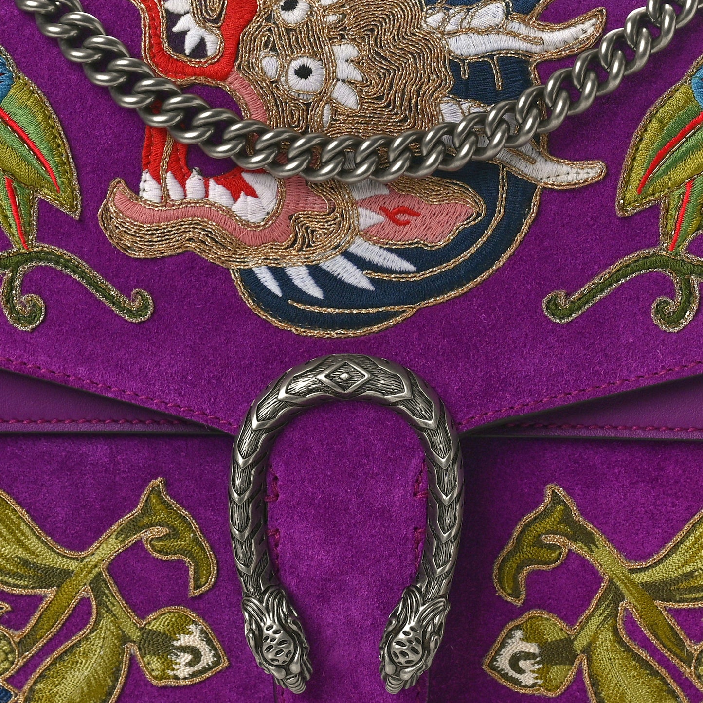 Suede Dragon Embroidered Medium Dionysus Shoulder Bag Bright Purple Multicolor