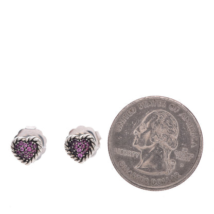 David Yurman Sterling Silver Pink Sapphire Petite Pave Heart Earrings 5 of 7