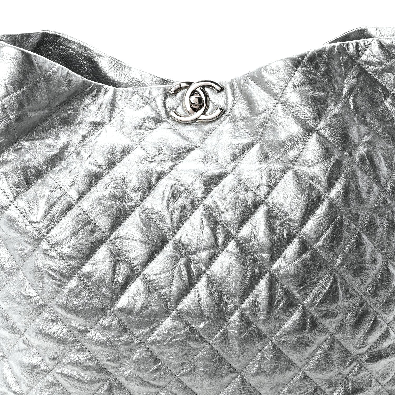 Chanel Metallic Crackled Calfskin Quilted Large Big Bang Hobo Silver 8 of 10