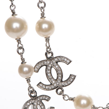 Chanel Crystal Pearl CC Long Necklace Silver 4 of 6