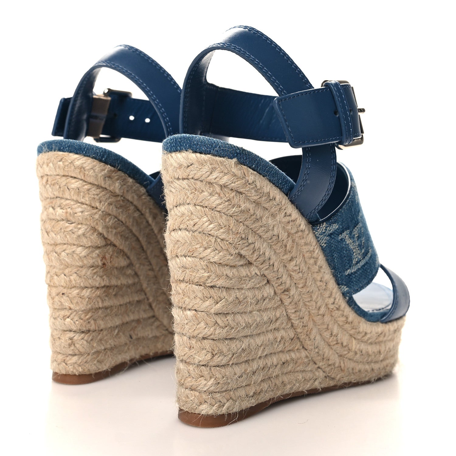 Louis Vuitton Monogram Denim Starboard Espadrille Wedge Sandal 37 Blue 4 of 8