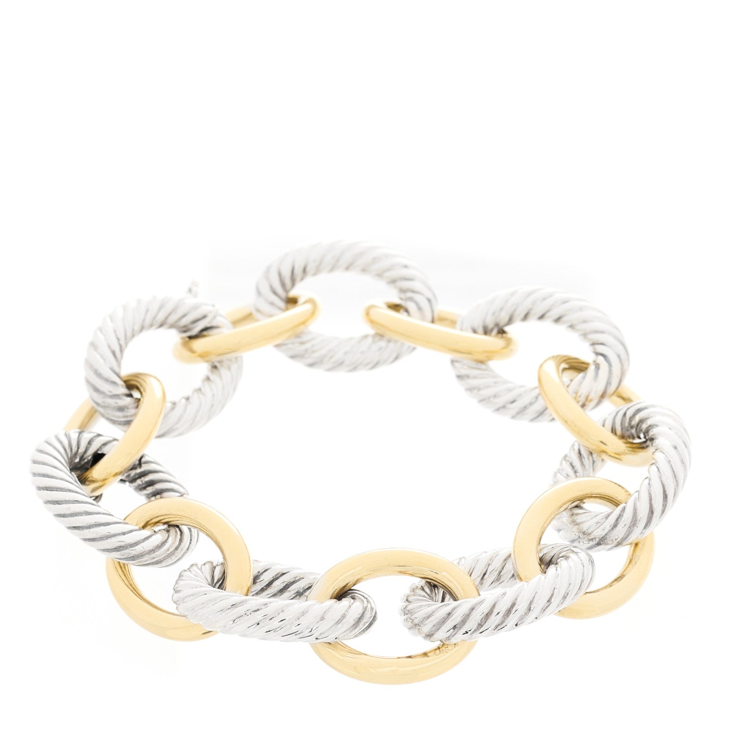 David Yurman Sterling Silver 18K Yellow Gold 17mm Extra Large Oval Link Bracelet 1 of 3