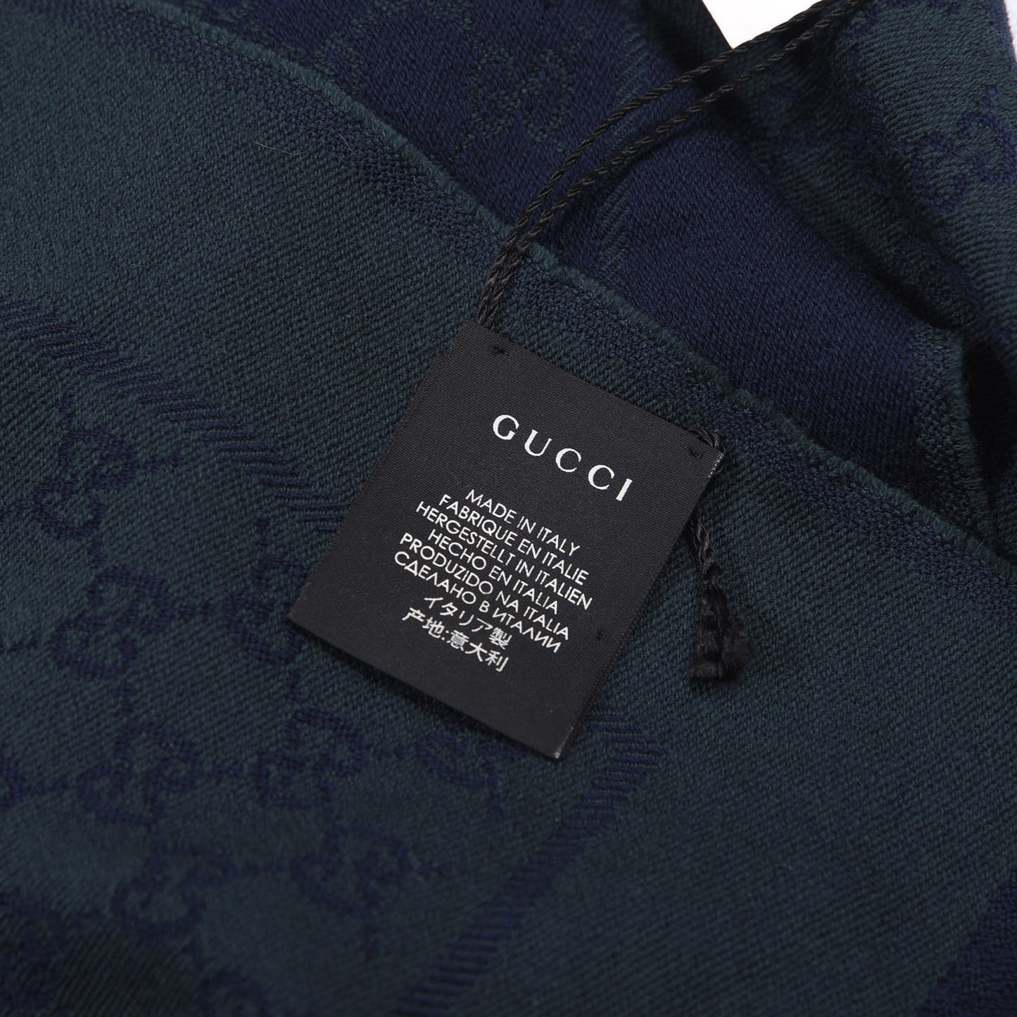 Wool Jacquard GG Monogram Stenix Scarf Green Blue