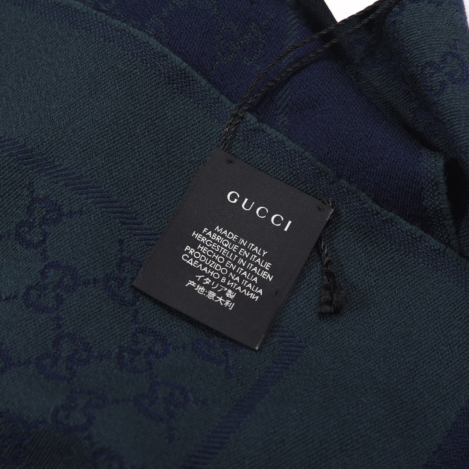 Gucci Wool Jacquard GG Monogram Stenix Scarf Green Blue 4 of 4