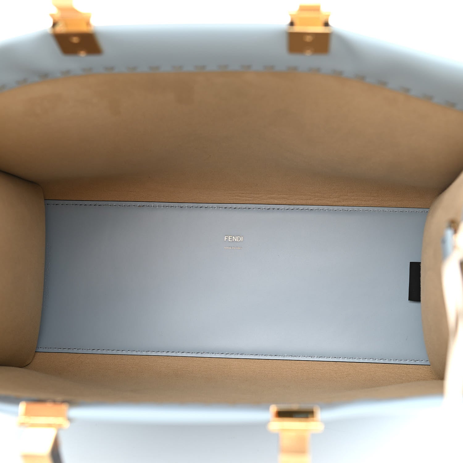Fendi Vitello King Plexiglass Logo Embossed Medium Fendi Sunshine Shopper Tote Azzurro Baby 5 of 14