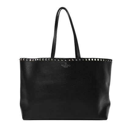 Valentino Garavani Grained Calfskin Rockstud Shoulder Tote Black 1 of 4