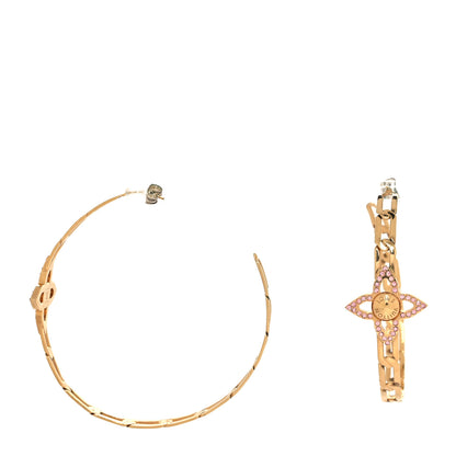 Louis Vuitton Swarovski Crystal Flower Power Hoop Earrings Gold 1 of 4