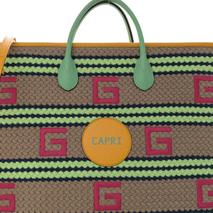 Gucci Fabric Embroidered Capri Striped Tote Bag Yellow 8 of 10