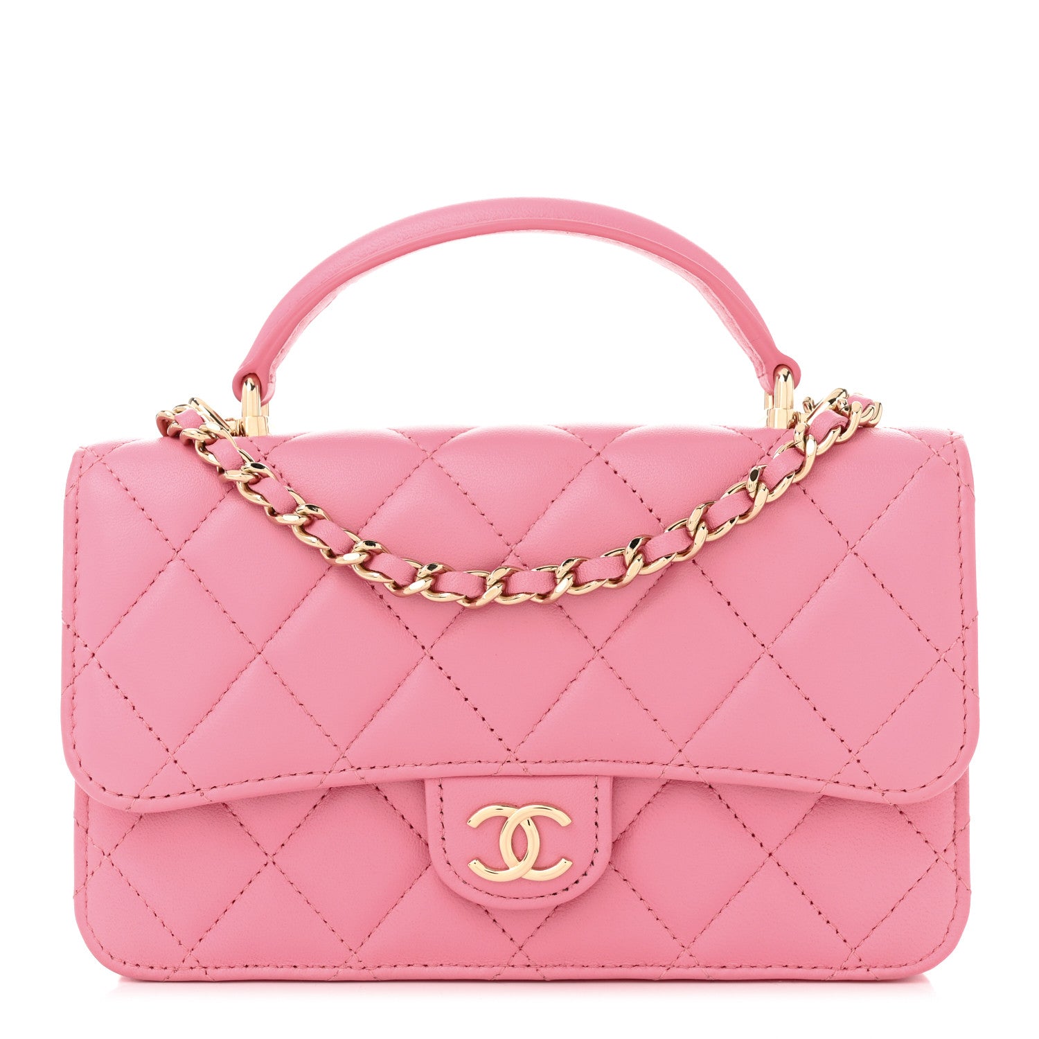 Chanel Lambskin Quilted Flap Phone Holder With Chain Pink 1 of 11