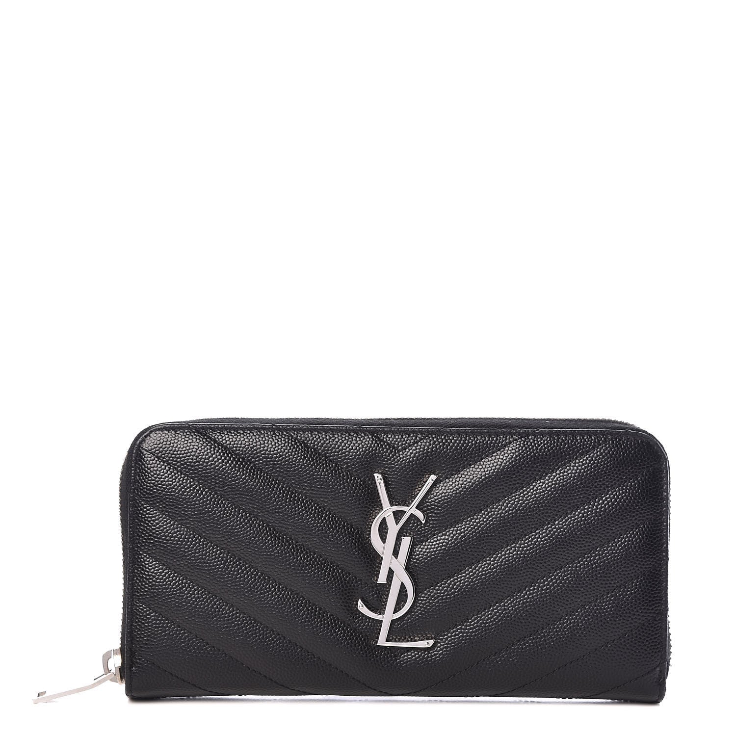Saint Laurent Grain De Poudre Matelasse Chevron Monogram Zip Around Wallet Black 1 of 7