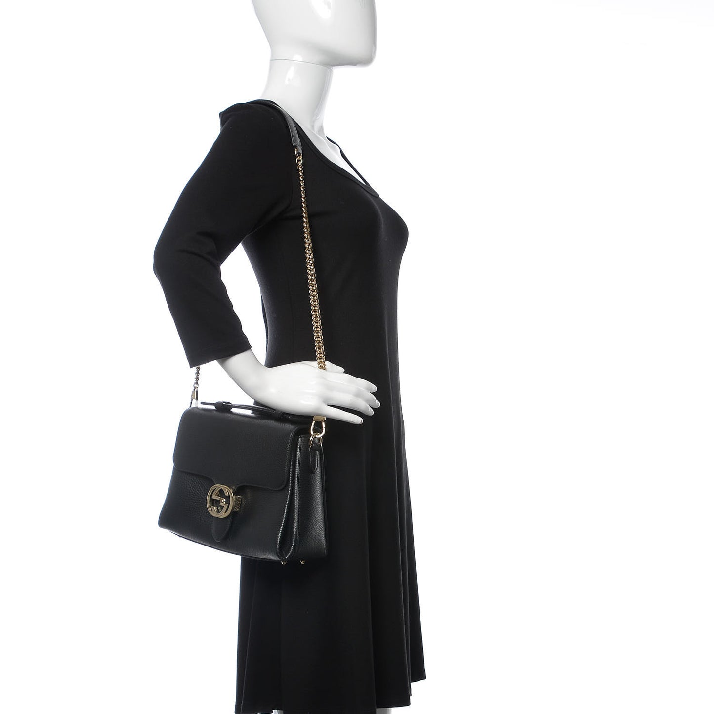 Dollar Calfskin Interlocking G Top Handle Shoulder Bag Black