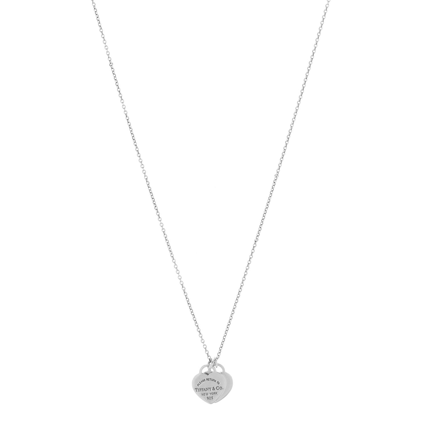 Tiffany Sterling Silver Mini Return to Tiffany Double Heart Tag Pendant Necklace 1 of 6