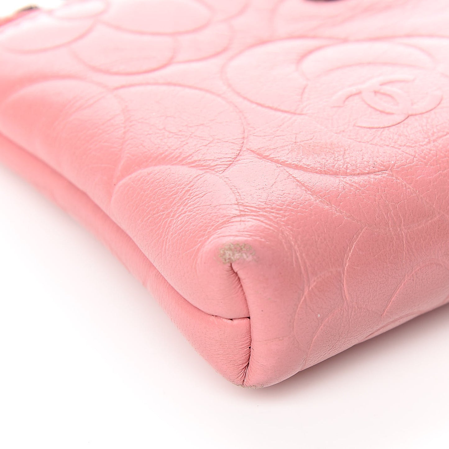 Lambskin Camellia Embossed Key Holder Case Pink