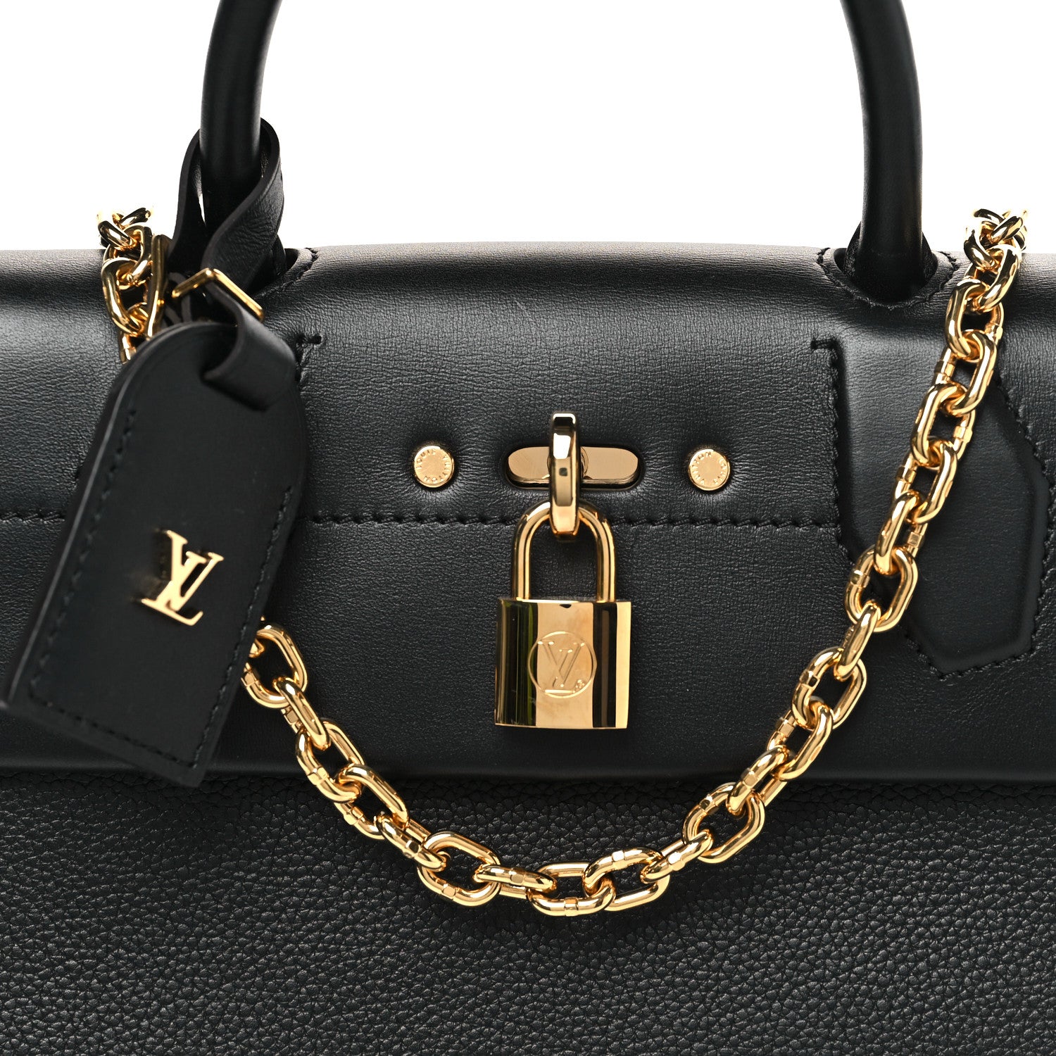 Louis Vuitton Calfskin Taurillon Studded City Steamer One Handle Bag Black 6 of 8