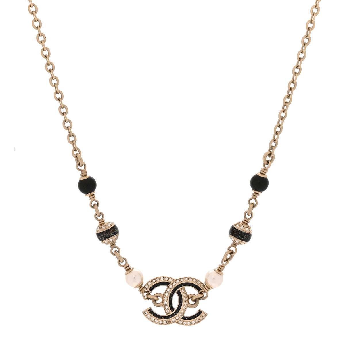 Chanel Glitter Enamel Crystal CC Beaded Choker Gold Black 1 of 4