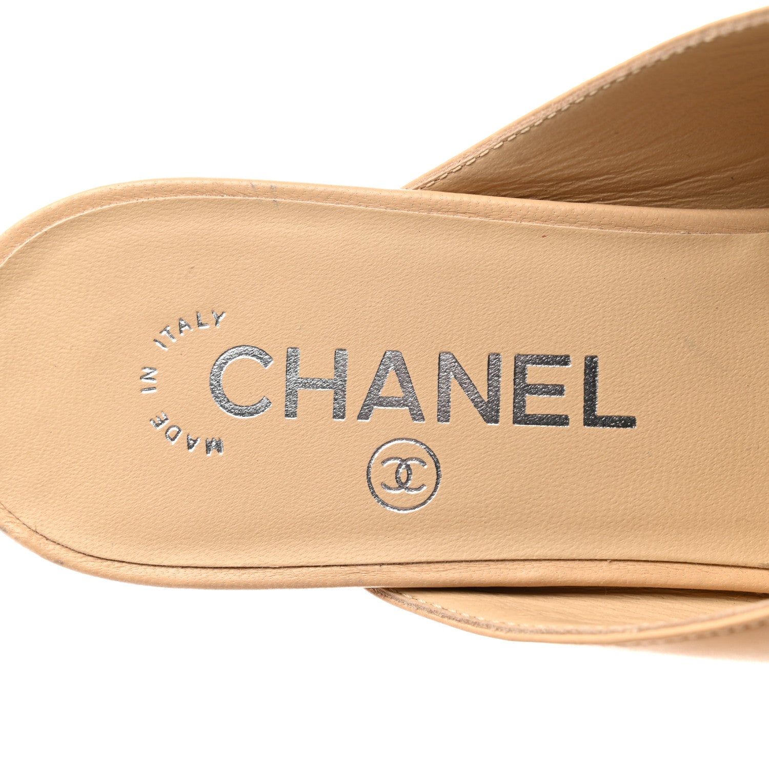 Chanel Lambskin Grosgrain Cap Toe CC Mules 38.5 Beige Black 7 of 8