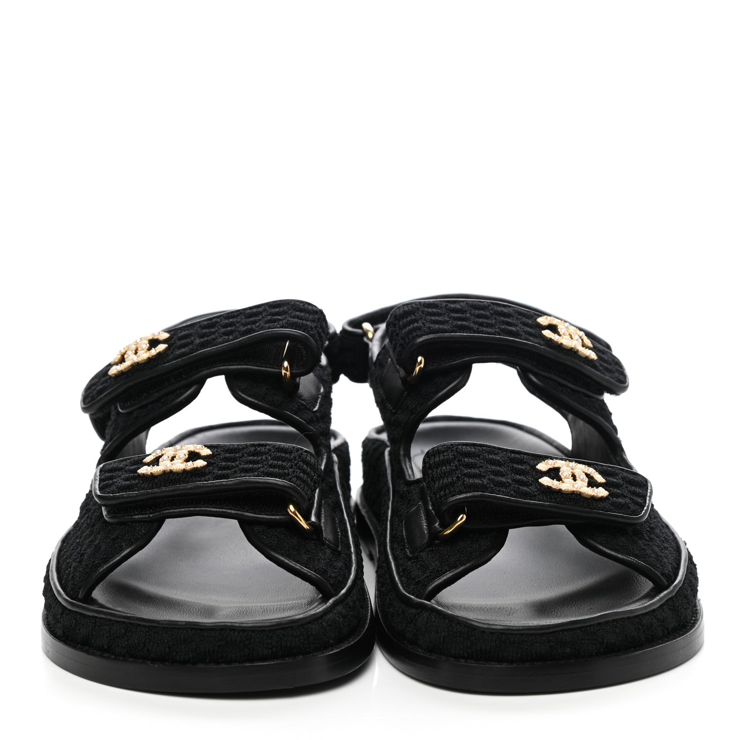 Chanel Knit Fabric Velcro Dad Sandals 37 Black 2 of 9