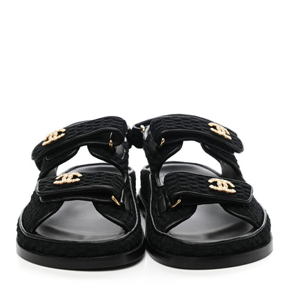 Chanel Knit Fabric Velcro Dad Sandals 37 Black 2 of 9