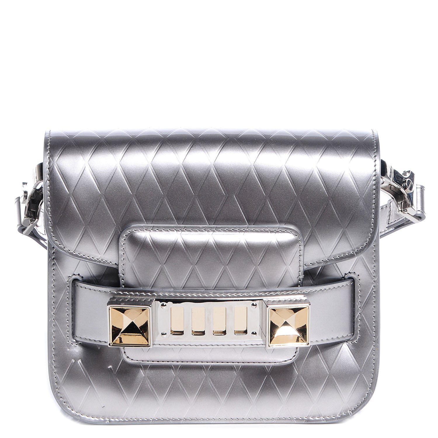 Proenza Schouler Diamond Embossed Patent Mini PS11 Classic Shoulder Bag Silver 1 of 8