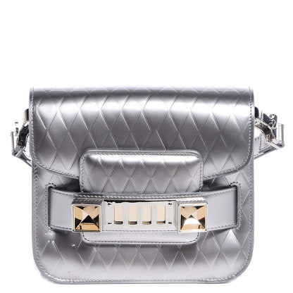Proenza Schouler Diamond Embossed Patent Mini PS11 Classic Shoulder Bag Silver 1 of 8