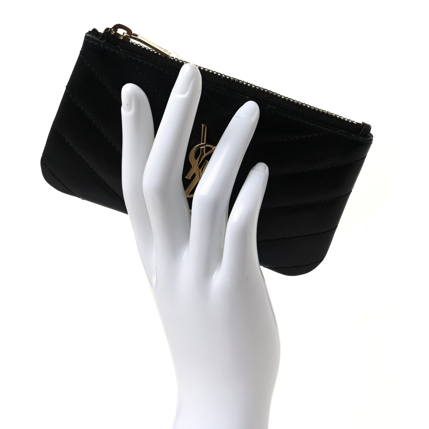 Calfskin Matelasse Monogram Key Pouch Black