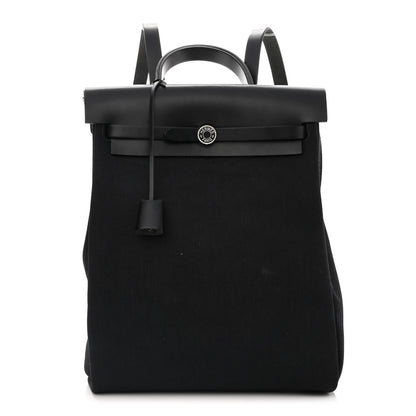 Hermes Toile Militaire Vache Hunter Laque Herbag a Dos Zip Retourne Backpack Black 3 of 11