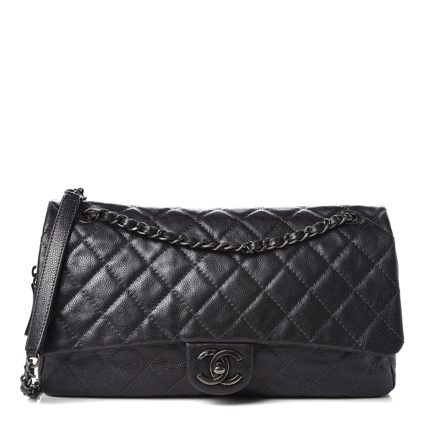 Iridescent Caviar Quilted Large Flap Grey
