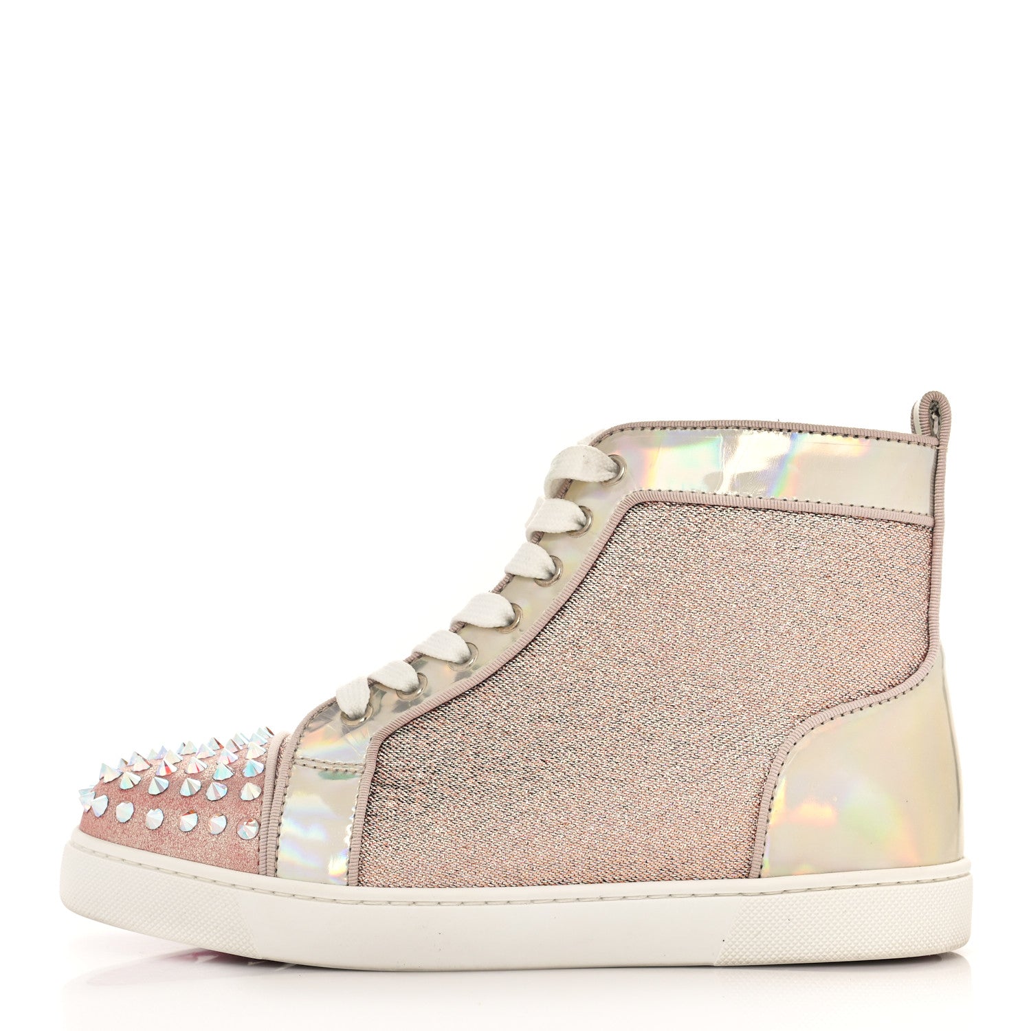 Christian Louboutin Lurex Specchio Suede Spikes Krystal Louis Flat Sneakers 37.5 Nude 1 of 9