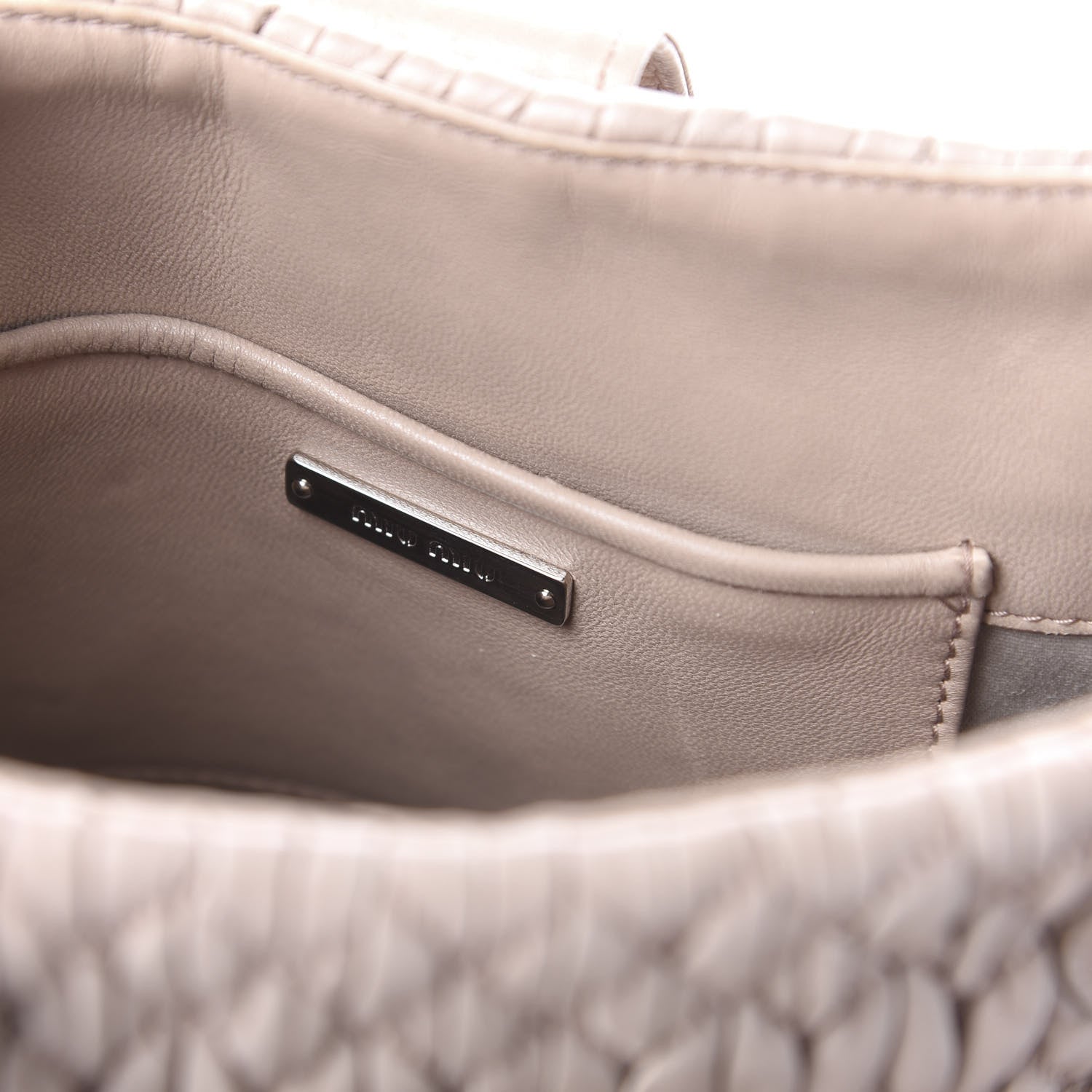 Miu Miu Nappa Matelasse Crystal Top Handle Tote Cammeo 8 of 9