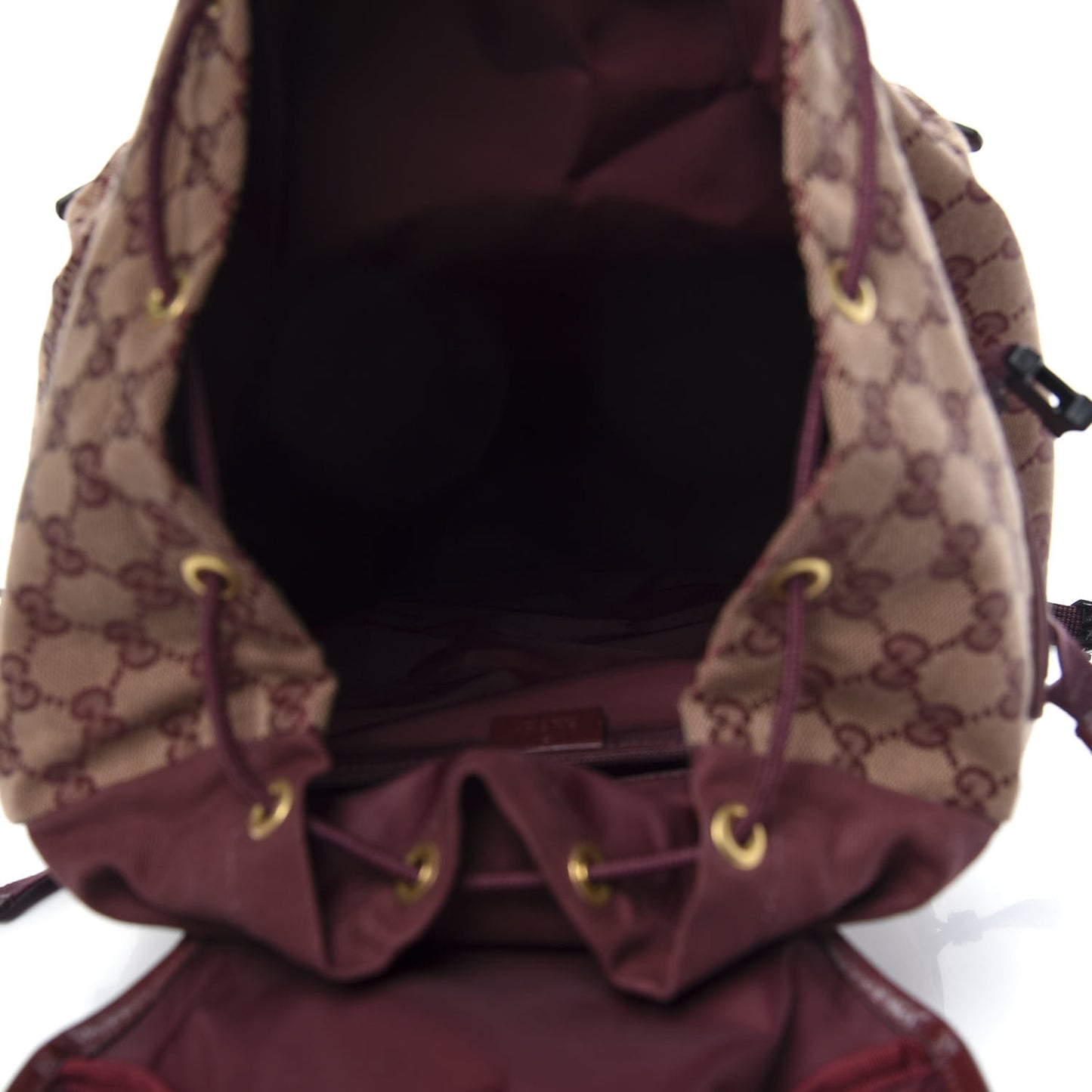 GG Monogram Script Logo Large Double Pocket Backpack Sahara Rubino Bordeaux