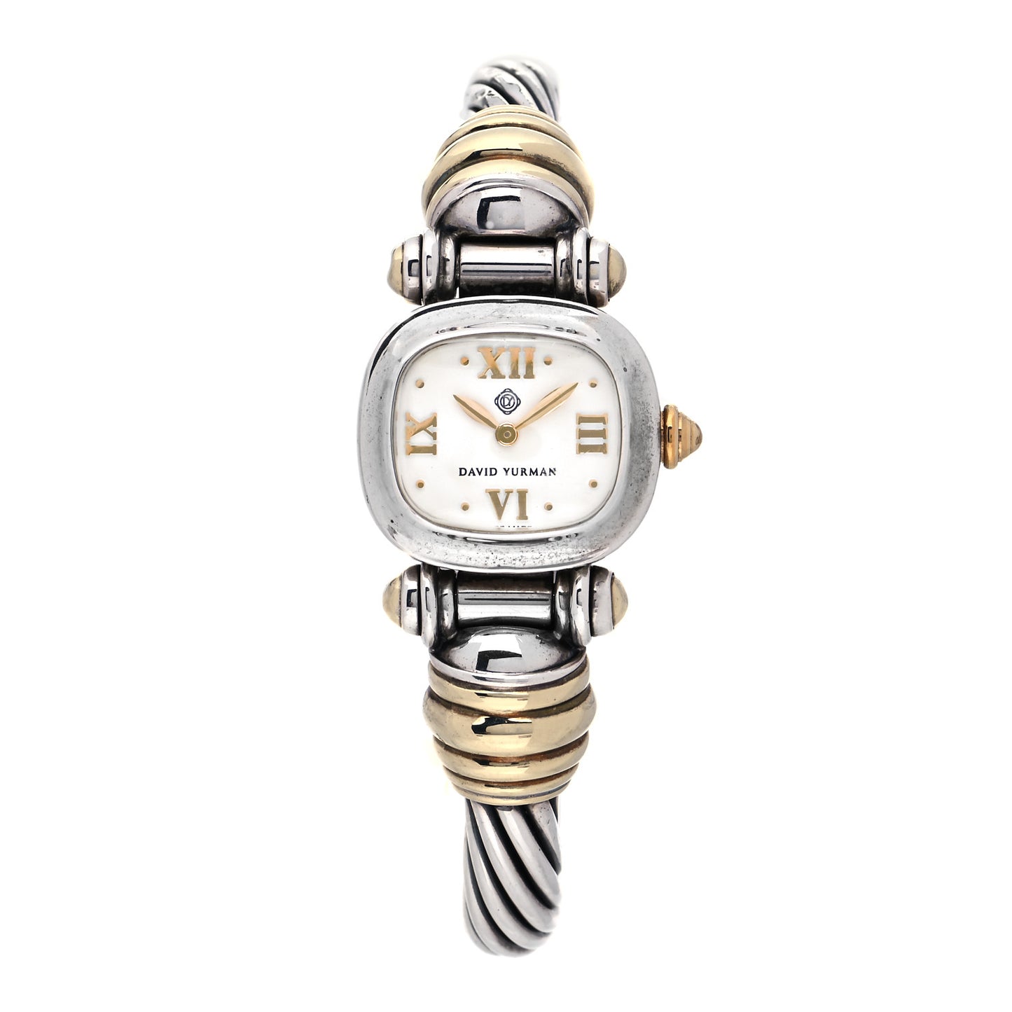 Sterling Silver 14K Yellow Gold Mother of Pearl 21mm Classic Cable Quartz Watch