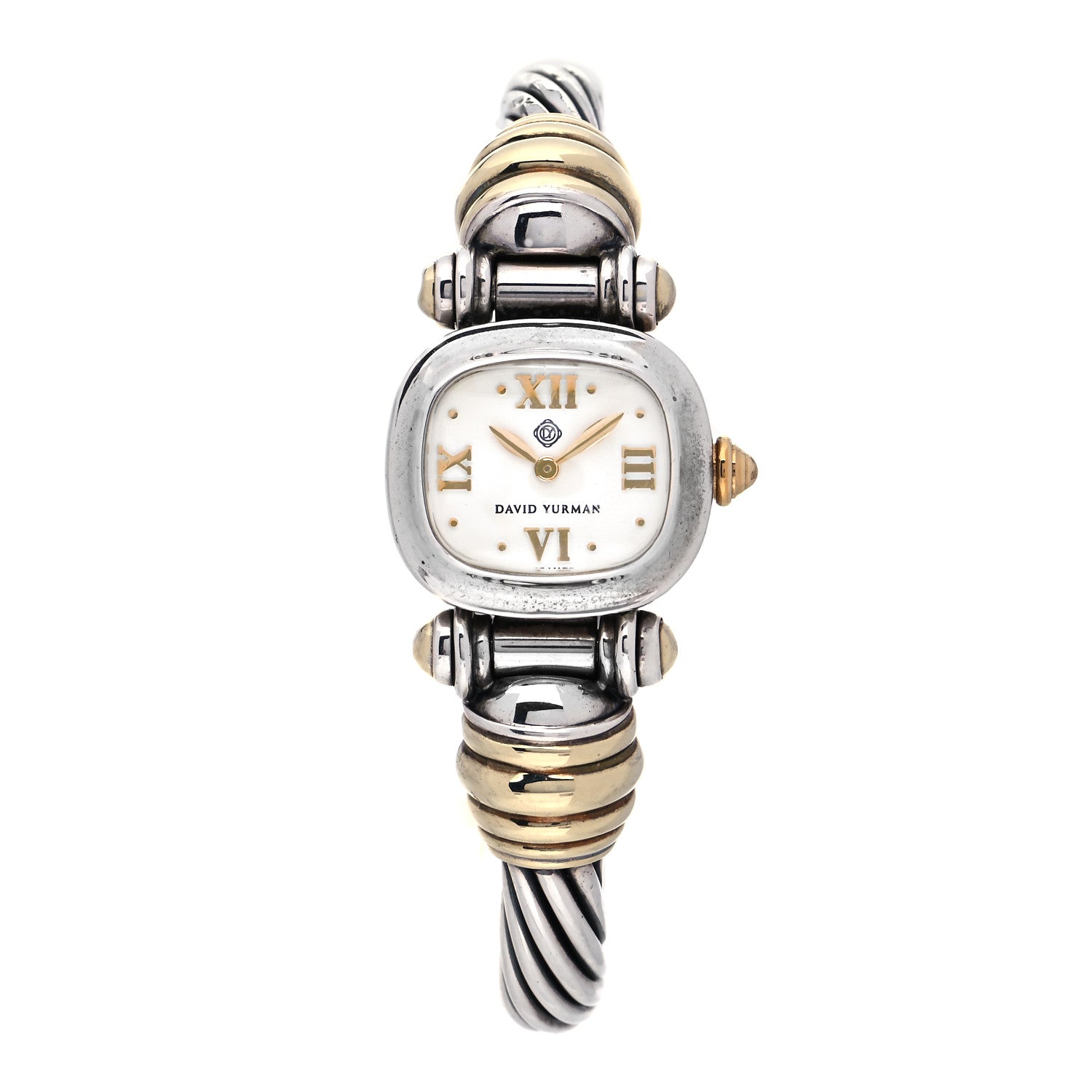 David Yurman Sterling Silver 14K Yellow Gold Mother of Pearl 21mm Classic Cable Quartz Watch 1 of 4