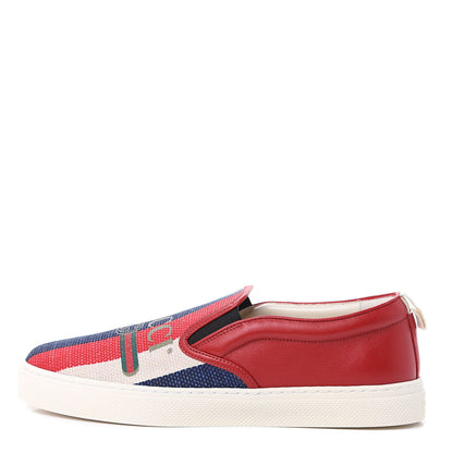 Gucci Canvas Sylvie Stripe Logo Mens Dublin Slip On Sneakers 9.5 Mystic White Hibiscus Red Maritime 1 of 9